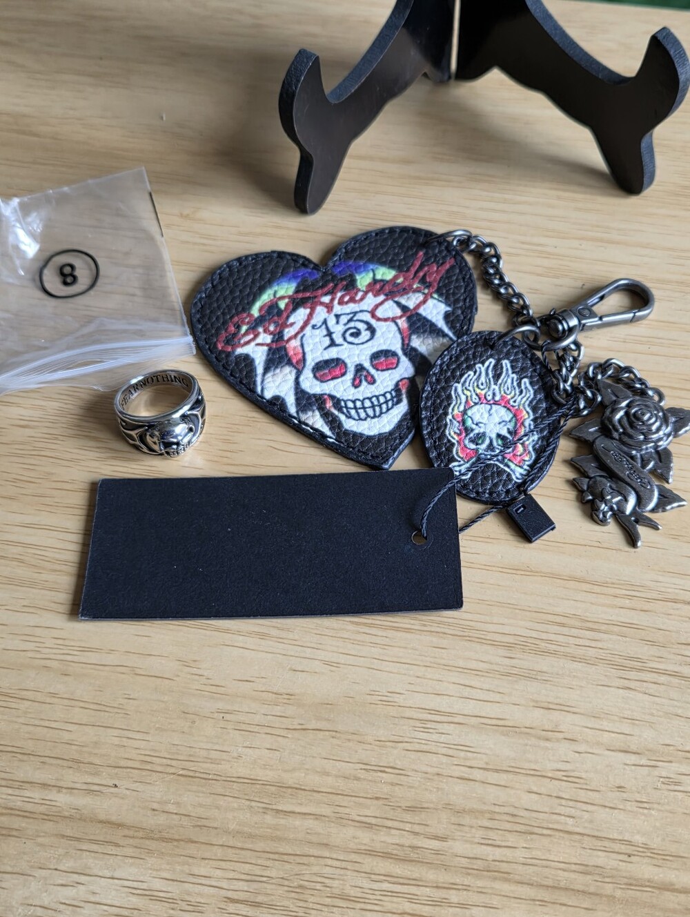 Ed Hardy Keychain And Metal Skeleton Ring Size 8.